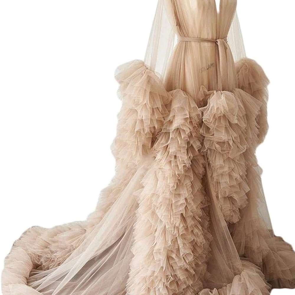 Elegant Ruffled Gown in Beige